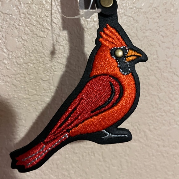 Cardinal Bird Embroidered Keychain - Red and Black - Picture 1 of 7